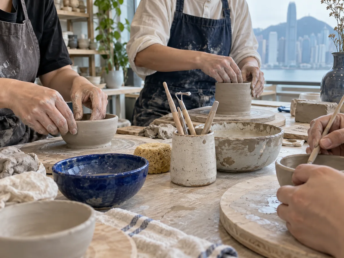 陶藝工作坊的參加者正在製作陶器，作為活動與課程的情境示意